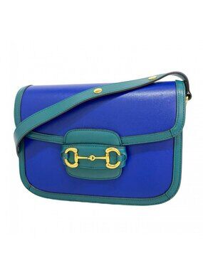 Gucci Shoulder Bag Horsebit Leather Green Blue Gold